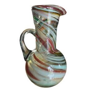 Vintage Art Glass Pitcher End of Day Multi-Color Swirl Pulled Candy Look SEE GUC